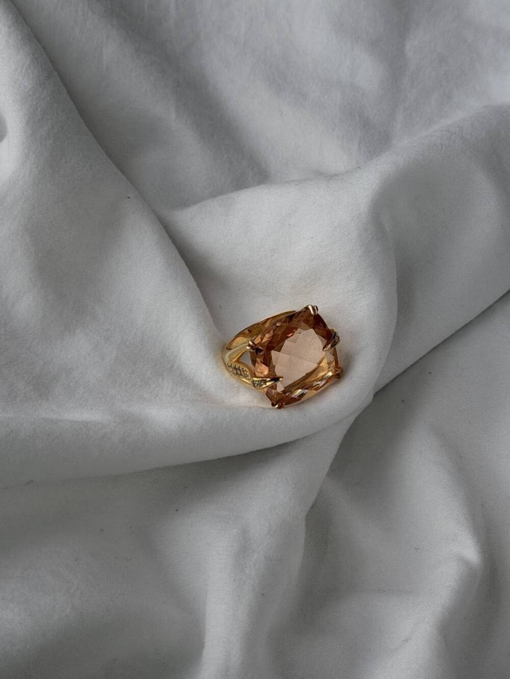 Square Cut - Gold Plated - Reconstituted Morganite - Ring Size 8.5